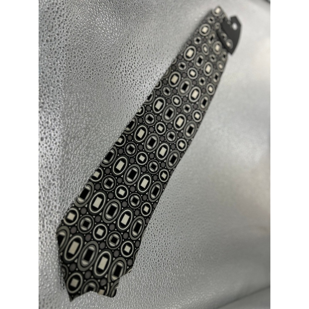 Randy River Mens Geometric‎ Oval Necktie Black Grey White Retro Pattern Tie